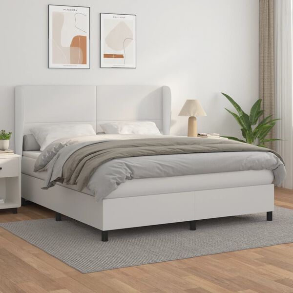 vidaXL Box spring postel s matrac&iacute; b&iacute;l&aacute; 180x200 cm uměl&aacute; kůže