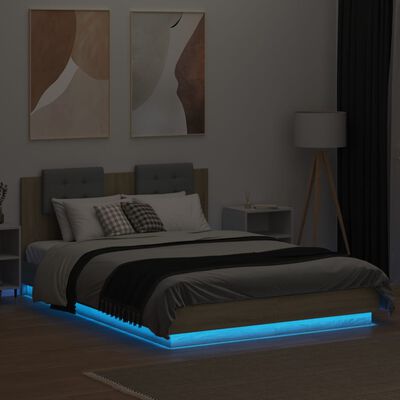 vidaXL Rám postele s čelem a LED osvětlením dub sonoma 150x200 cm