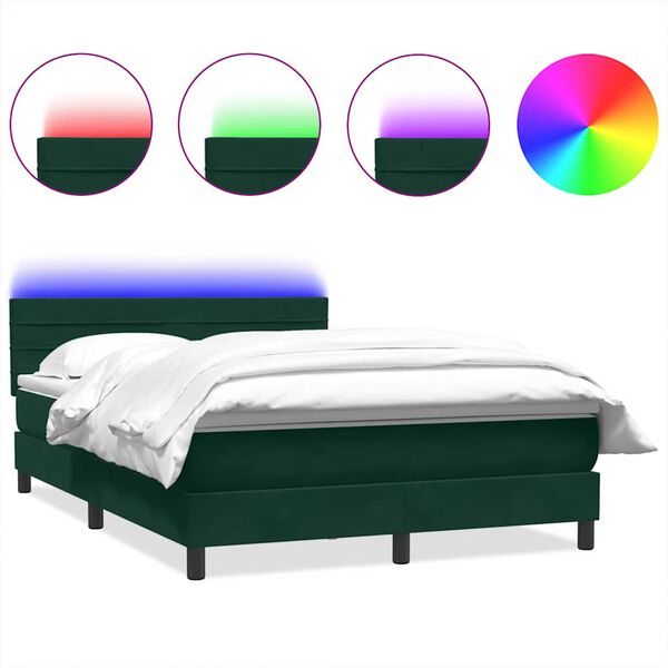 vidaXL Box spring postel s matrac&iacute; a LED tmavě zelen&aacute; 140x210 cm samet