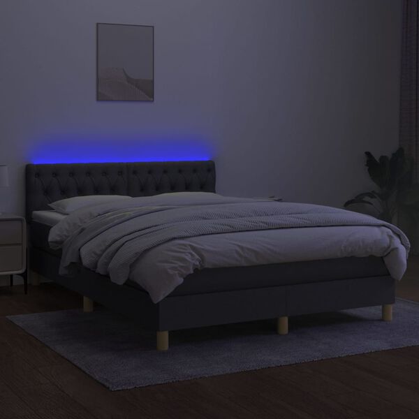vidaXL Box spring postel s matrac&iacute; a LED tmavě &scaron;ed&aacute; 140x200 cm textil