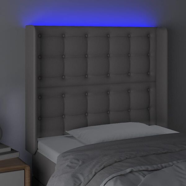 vidaXL Čelo postele s LED &scaron;ed&eacute; 83 x 16 x 118/128 cm uměl&aacute; kůže