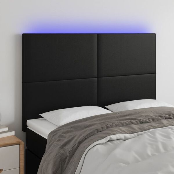vidaXL Čelo postele s LED černé 144x5x118/128 cm umělá kůže