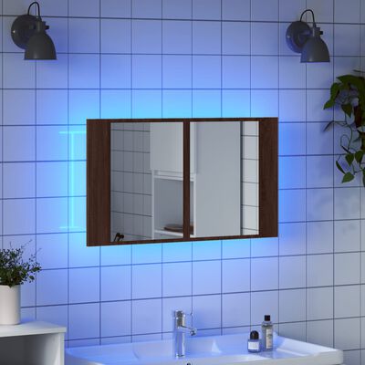 vidaXL LED koupelnová skříňka se zrcadlem hnědý dub 80x12x45 cm akryl