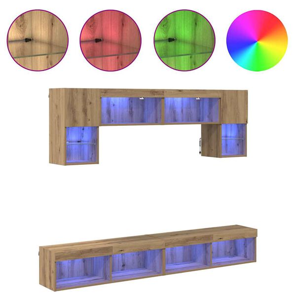 vidaXL TV n&aacute;stěnn&eacute; jednotky s LED 6 pcs Artisanov&yacute; dub