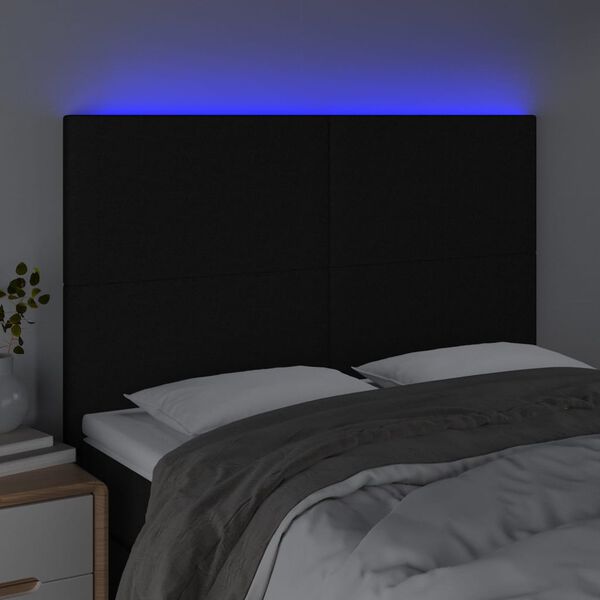vidaXL Čelo postele s LED černé 144x5x118/128 cm textil
