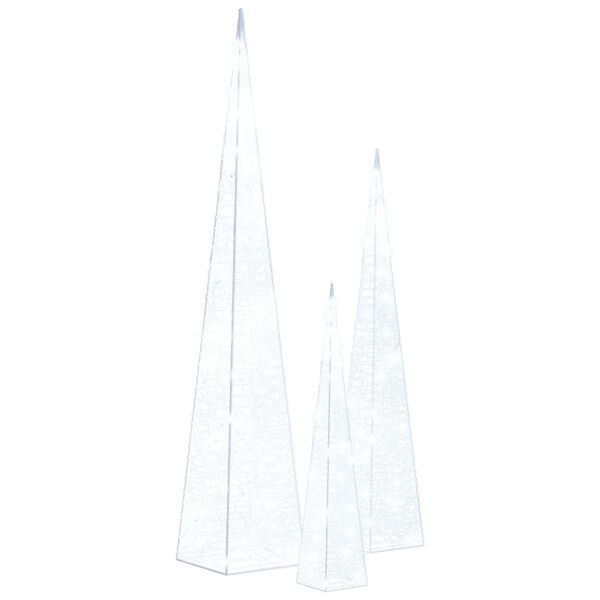 vidaXL Sada akrylov&yacute;ch světeln&yacute;ch LED kuželů studen&aacute; b&iacute;l&aacute; 30/45/60 cm