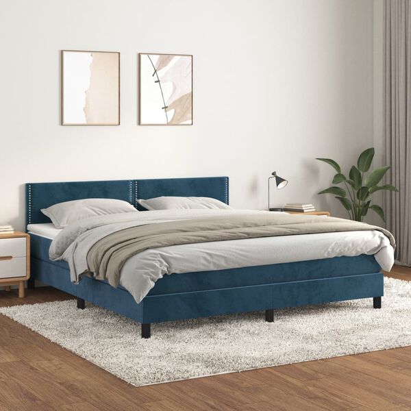 vidaXL Box spring postel s matrac&iacute; tmavě modr&aacute; 160x200 cm samet
