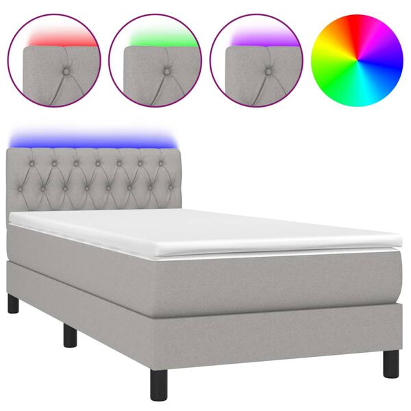 vidaXL Box spring postel s matrac&iacute; a LED světle &scaron;ed&aacute; 100x200 cm textil