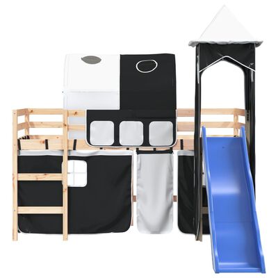 vidaXL Dětská patrová postel s věží bílá a černá 80 x 200 cm borovice