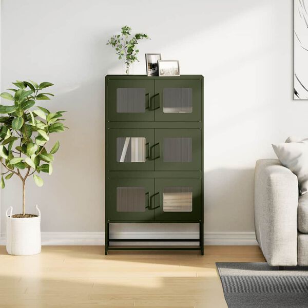 vidaXL Skř&iacute;ň highboard olivově zelen&aacute; 68x39x123 cm ocel