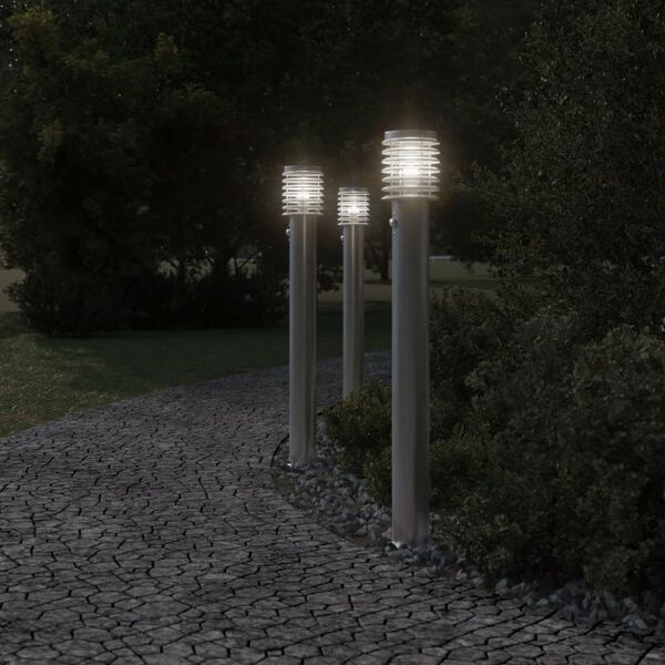 vidaXL Venkovní stojací lampy s čidly 3 ks stříbrné 110 cm ocel