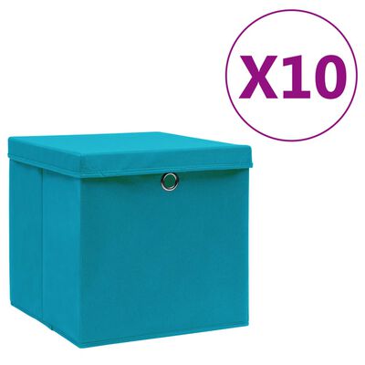 vidaXL Úložné boxy s víky 10 ks 28 x 28 x 28 cm bledě modré