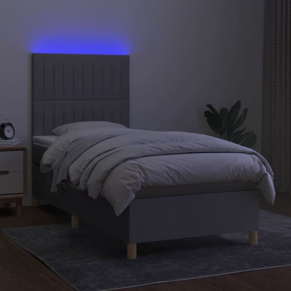 vidaXL Box spring postel s matrac&iacute; a LED světle &scaron;ed&aacute; 100x200 cm textil