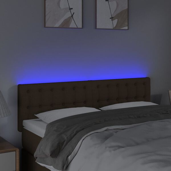 vidaXL Čelo postele s LED tmavě hněd&eacute; 144x5x78/88 cm textil