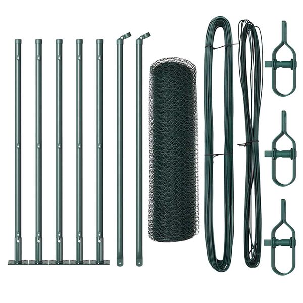 vidaXL Plotový sloupek. Zelená 10 x 0,6 m (síť 13 mm) Ocel a PVC