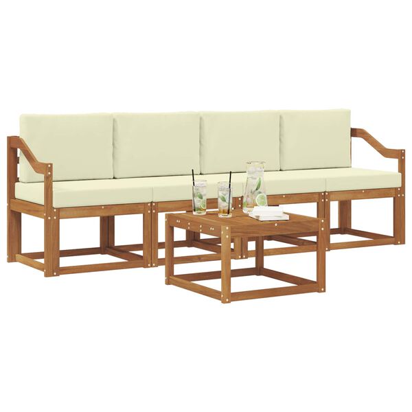 vidaXL Venkovn&iacute; pohovkov&aacute; souprava 5 pcs Přirozen&aacute; a Kr&eacute;mov&aacute;