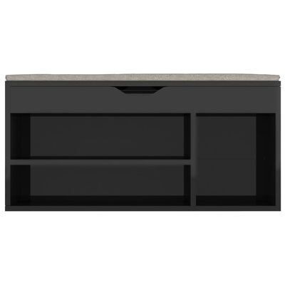vidaXL Botník s poduškou černý lesklý 104 x 30 x 49 cm dřevotříska