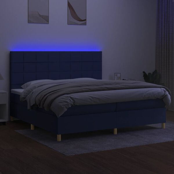 vidaXL Box spring postel s matrac&iacute; a LED modr&aacute; 200x200 cm textil