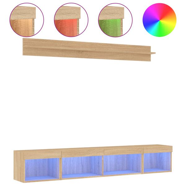 vidaXL 5d&iacute;ln&aacute; ob&yacute;vac&iacute; stěna s LED dub sonoma kompozitn&iacute; dřevo