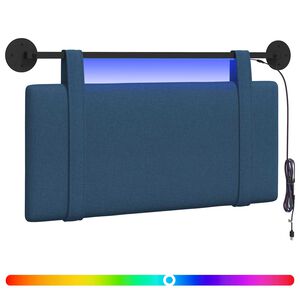 vidaXL Z&aacute;věsn&eacute; čelo postele S LED osvětlen&iacute;m Modr&aacute; Textil