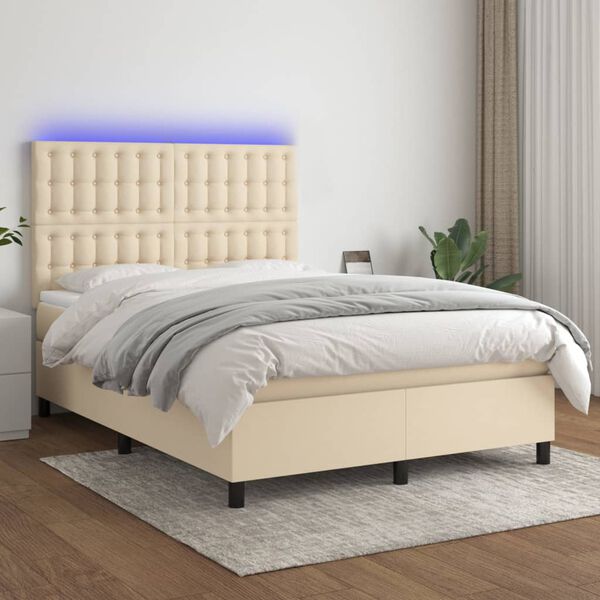 vidaXL Box spring postel s matrac&iacute; a LED kr&eacute;mov&aacute; 140x190 cm textil