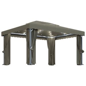 vidaXL Alt&aacute;n se z&aacute;věsy a světeln&yacute;mi LED řetězy 4 x 3 m taupe