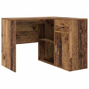 vidaXL Rohov&yacute; psac&iacute; stůl se z&aacute;suvkou Star&eacute; dřevo 102 x 88 x 75 cm