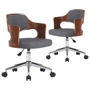 vidaXL Otočn&eacute; j&iacute;deln&iacute; židle 2 ks &scaron;ed&eacute; oh&yacute;ban&eacute; dřevo a textil