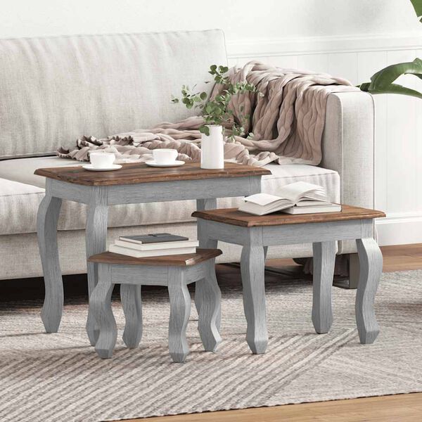 vidaXL Sada hn&iacute;zdov&yacute;ch stolků 3 ks masivn&iacute; mahagonov&eacute; dřevo