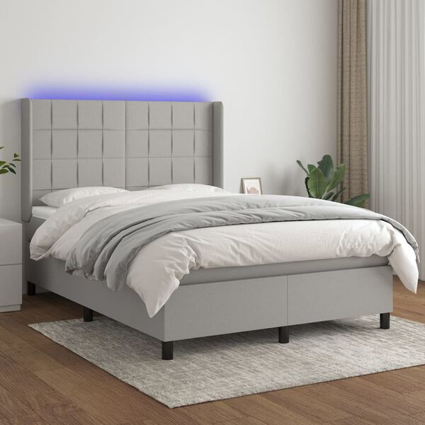 vidaXL Box spring postel s matrac&iacute; a LED světle &scaron;ed&aacute; 140x200 cm textil
