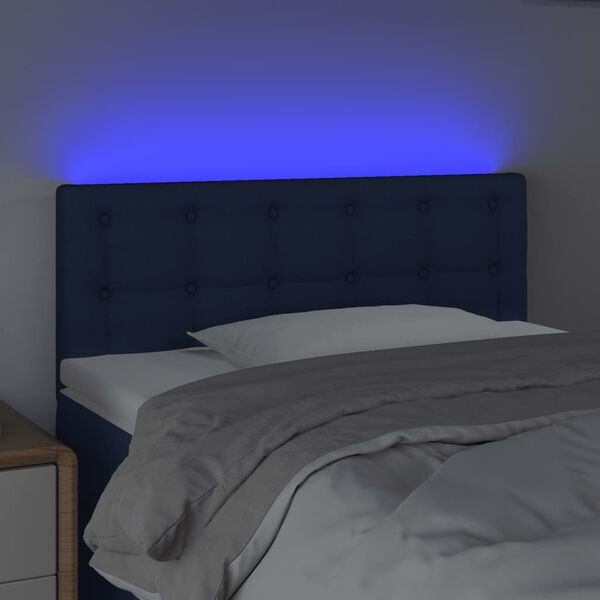 vidaXL Čelo postele s LED modr&eacute; 90x5x78/88 cm textil