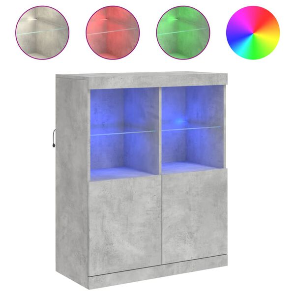 vidaXL Příborník s LED osvětlením betonově šedý 81 x 37 x 100 cm