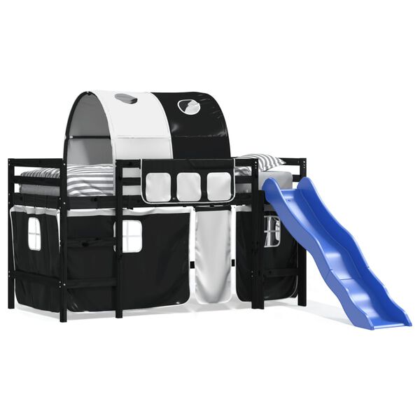 vidaXL Dětská patrová postel s tunelem bílá a černá 80x200 cm borovice