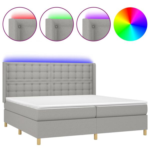 vidaXL Box spring postel s matrac&iacute; a LED světle &scaron;ed&aacute; 200x200 cm textil