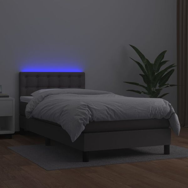 vidaXL Box spring postel s matrac&iacute; a LED &scaron;ed&aacute; 100x200 cm uměl&aacute; kůže