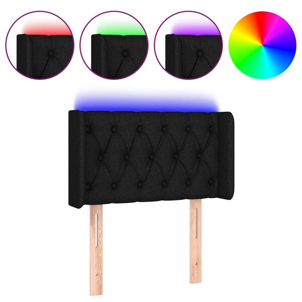 vidaXL Čelo postele s LED čern&eacute; 83 x 16 x 78/88 cm textil