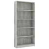 vidaXL 5patrov&aacute; knihovna betonově &scaron;ed&aacute; 80x24x175 cm kompozitn&iacute; dřevo