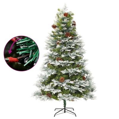 vidaXL Vánoční stromek s LED a borovými šiškami zelený 225 cm PVC a PE