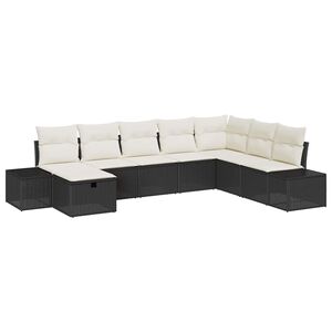 vidaXL Sada zahradn&iacute;ch pohovek s pol&scaron;t&aacute;řem 8 pcs Čern&aacute; Poly ratan
