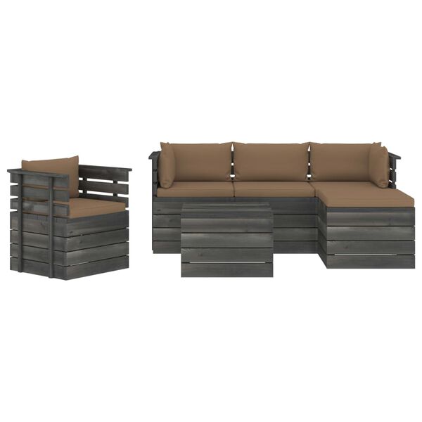 vidaXL 6d&iacute;ln&aacute; zahradn&iacute; sedac&iacute; souprava z palet + podu&scaron;ky borov&eacute; dřevo