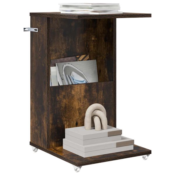 vidaXL Bočn&iacute; stůl s kolem Kouřov&yacute; dub 40 x 35 x 60 cm kompozitn&iacute; dřevo