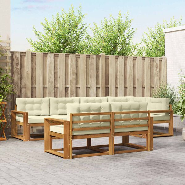 vidaXL Venkovn&iacute; pohovkov&aacute; souprava 7 pcs Přirozen&aacute; a Kr&eacute;mov&aacute;