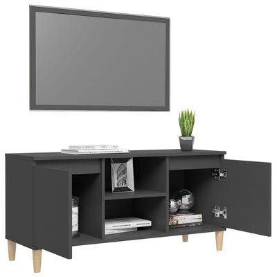 vidaXL TV skříňka s nohami z masivního dřeva šedá 103,5 x 35 x 50 cm