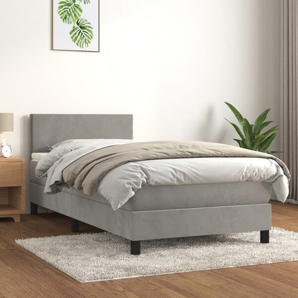 vidaXL Box spring postel s matrac&iacute; světle &scaron;ed&aacute; 90x190 cm samet