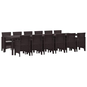 vidaXL Zahradn&iacute; j&iacute;deln&iacute; souprava 13 pcs Hněd&aacute; Ratan Polt