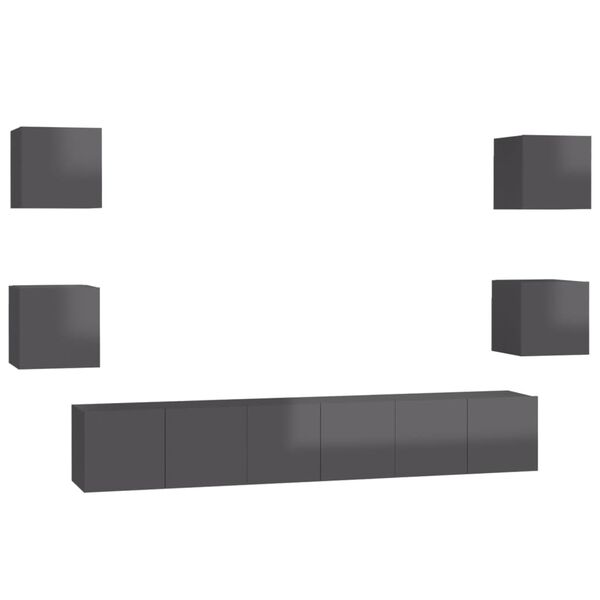 vidaXL 7d&iacute;ln&yacute; set TV skř&iacute;něk &scaron;ed&yacute; s vysok&yacute;m leskem dřevotř&iacute;ska