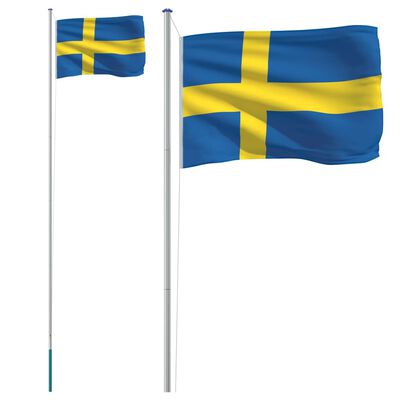 vidaXL Vlajka Švédska a stožár 6,23 m hliník