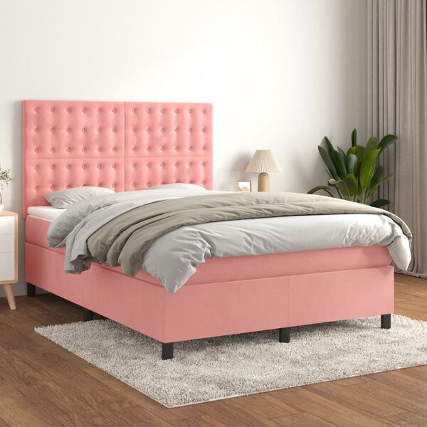 vidaXL Box spring postel s matrac&iacute; růžov&aacute; 140x200 cm samet