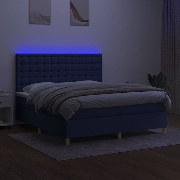 vidaXL Box spring postel s matrac&iacute; a LED modr&aacute; 160x200 cm textil