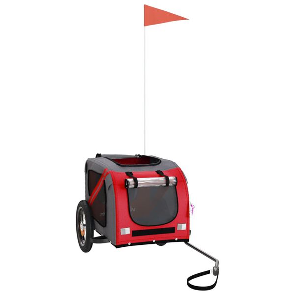 vidaXL Vozík za kolo pro psa červený a šedý oxfordská tkanina/železo